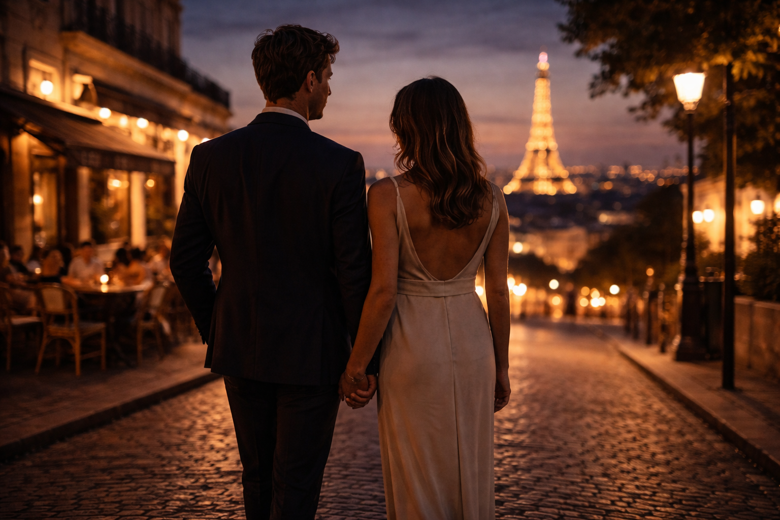 Elegant evening date atmosphere, city lights and a discreet vibe